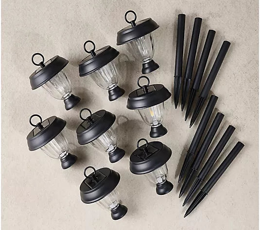 8pc 3-in-1 Solar Pathway Lights with 360-degree Filament Bulb